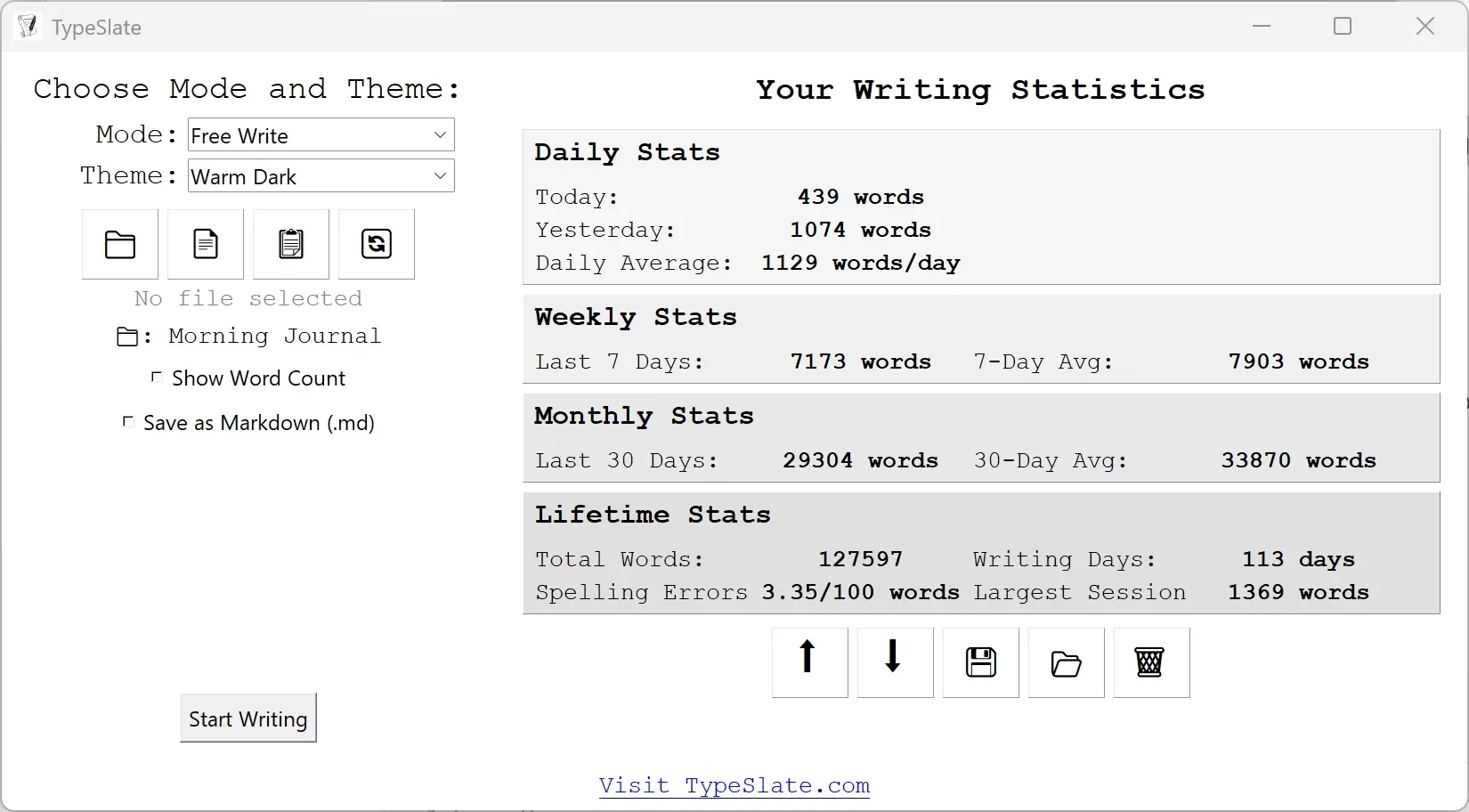 TypeSlate Main Menu Screenshot